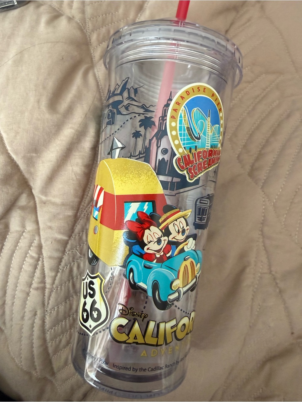 Disney Clear California Adventure Tumbler with Red Straw and Mickey Art